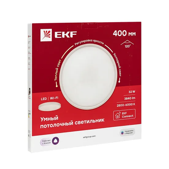 Умный потолочный светильник 400 мм 32 W EKF Connect