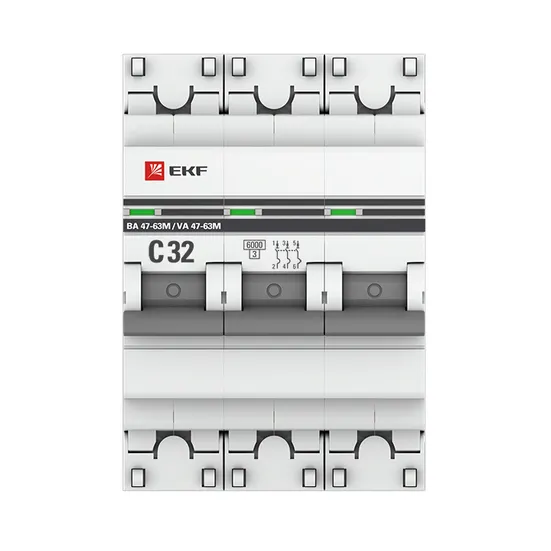 Автоматический выключатель 3P 32А (C) 6кА ВА 47-63M без теплового расцепителя EKF PROxima