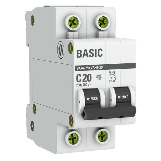 Автоматический выключатель 2P 20А (C) 4,5кА ВА 47-29 Basic