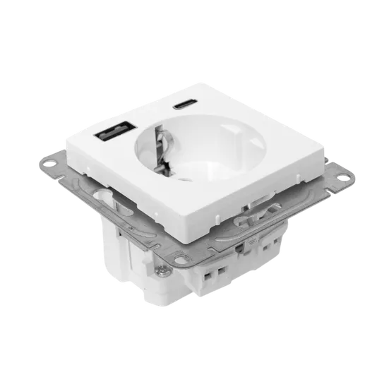 Механизм розетки с USB-A+С - 2шт, 16А, с заземлением, со шторками, белый Эпика EKF