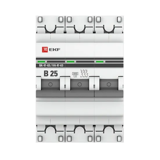 Автоматический выключатель 3P 25А (B) 6кА ВА 47-63 EKF PROxima