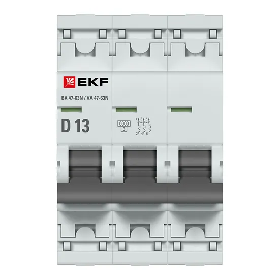 Автоматический выключатель 3P 13А (D) 6кА ВА 47-63N EKF PROxima