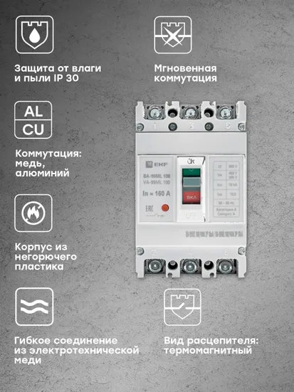 Автоматический выключатель ВА-99МL 100/160А 3P 18кА EKF Basic