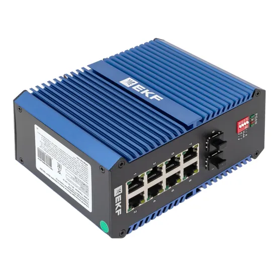 Промышленный неуправляемый коммутатор U-2GX/SFP-8GTP, 2 порта 1000Base-X SFP, 8 портов 10/100/1000Base-T(X) RJ45 c PoE, монтаж на динрейку TSX EKF