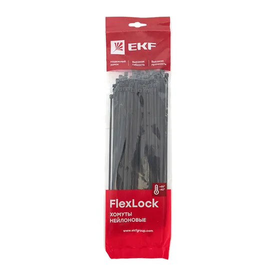 Хомут P6.6 стандартный (ч), 3.6x250 (100шт) FlexLock EKF