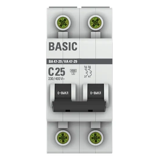 Автоматический выключатель 2P 25А (C) 4,5кА ВА 47-29 Basic