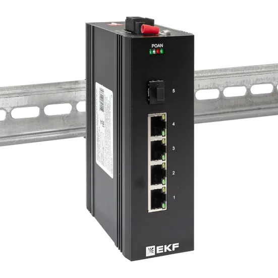 Промышленный неуправляемый коммутатор U-1GX/SFP-4GTP, 1 порт 1000Base-X SFP, 4 порта 10/100/1000Base-T(X) RJ45 c PoE, монтаж на динрейку TSX EKF