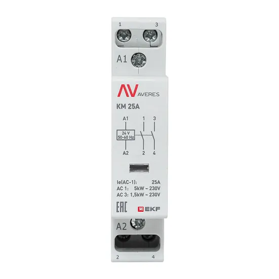 Контактор модульный КМ 25А 2NО 24VAC (1 мод.) AVERES EKF