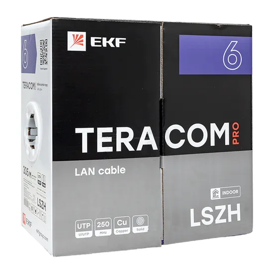 Кабель витая пара TERACOM PRO Cat.6 U/UTP 4 пары solid 23AWG оболочка LSZH нг(А)-HF цвет серый (упак. 305м)