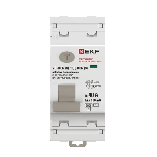 Выключатель дифференциального тока ВД-100N (S) 2P 40А 100мА тип AC эл-мех 6кА PROXIMA EKF