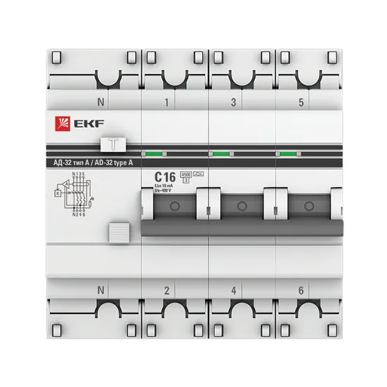 Дифференциальный автомат АД-32 3P+N 16А/10мА (тип А) EKF PROxima