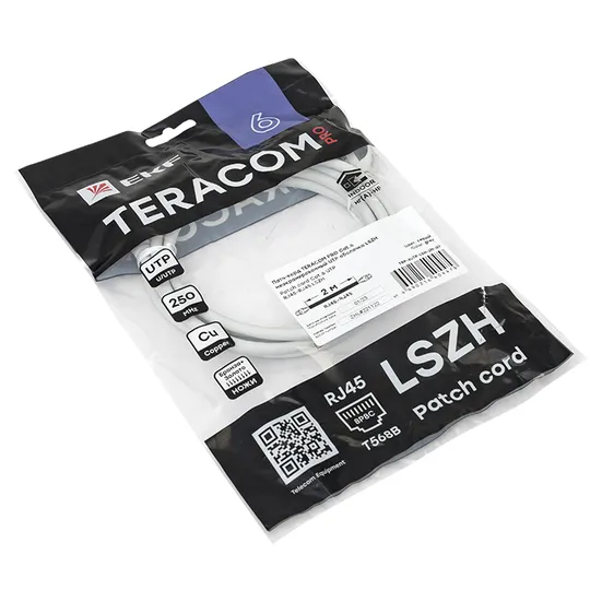 Патч-корд TERACOM PRO Cat.6 неэкранированный UTP оболочка LSZH серый (2,0м)