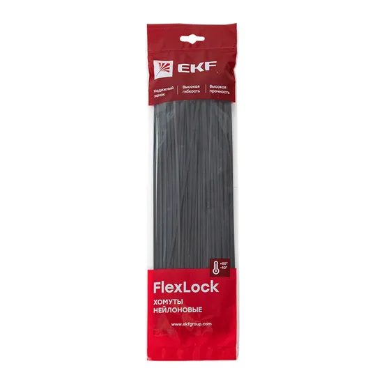 Хомут P6.6 стандартный (ч), 3.6x300 (100шт) FlexLock EKF