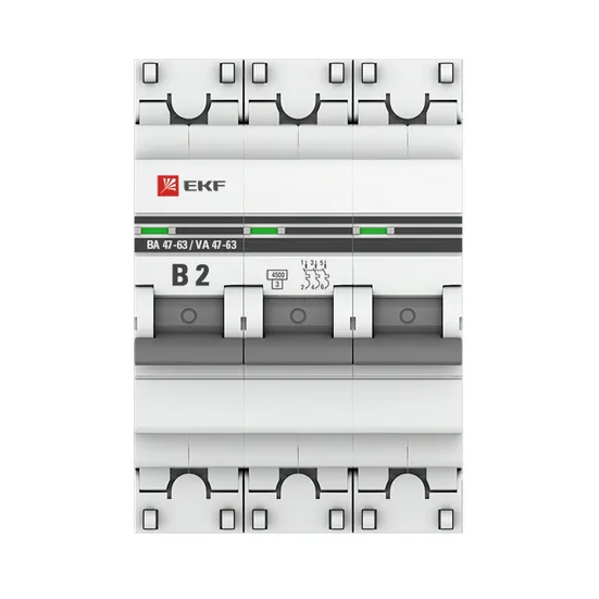 Автоматический выключатель 3P 2А (B) 4,5кА ВА 47-63 EKF PROxima