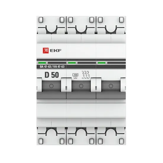 Автоматический выключатель 3P 50А (D) 4,5kA ВА 47-63 EKF PROxima