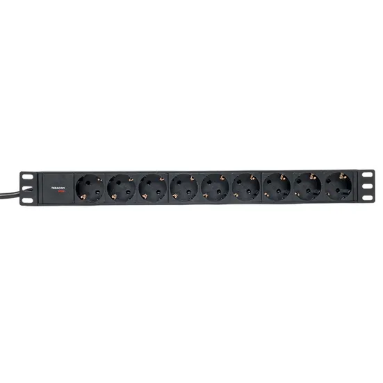 Блок розеток PDU TERACOM PRO 19" 1U 16А/250В 9 розеток Schuko шнур питания длиной 2 метра сечение 3x1,5 мм2 вилка Schuko корпус алюминий черный