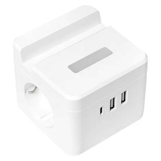 Удлинитель "Куб" 2 гнезда 1USB + 2Type C с быстрой зарядкой, подставкой под телефон и ночником 1,3 метра 1мм2