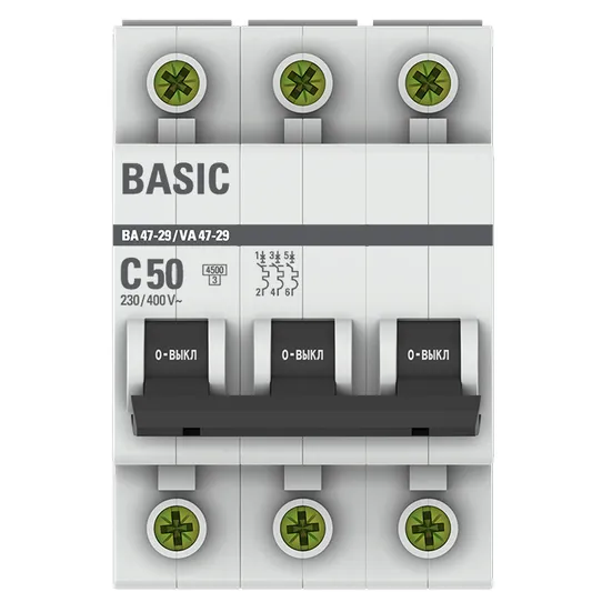 Автоматический выключатель 3P 50А (C) 4,5кА ВА 47-29 Basic