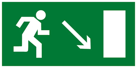 Знак наклейка E07 "Направление к эвакуационному выходу направо вниз" (150x300) фотолюминесцентный ГОСТ 12.4.026-2015 EKF PROxima
