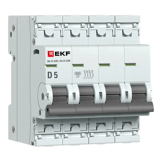 Автоматический выключатель 4P 5А (D) 6кА ВА 47-63N EKF PROxima