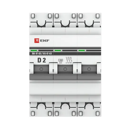 Автоматический выключатель 3P 2А (D) 4,5kA ВА 47-63 EKF PROxima