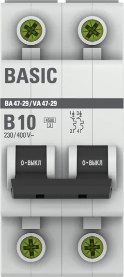 Автоматический выключатель 2P 10А (B) 4,5кА ВА 47-29 Basic