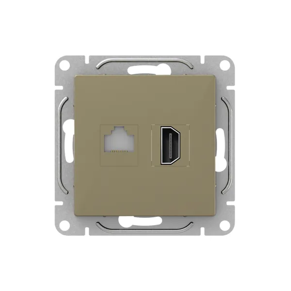 Механизм розетки HDMI+RJ45 (cat5), шампань Эпика EKF