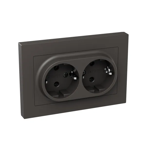 Механизм розетки двойной, 16А, с заземлением, без шторок, с рамкой, мокко Эпика EKF