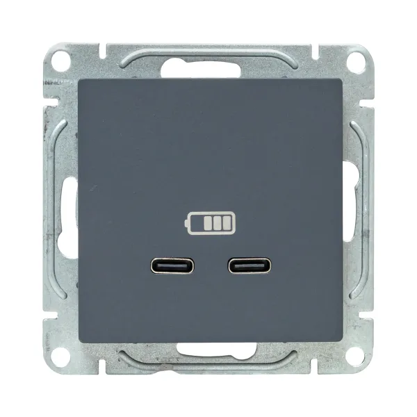 Механизм розетки USB-C - 2шт, графит Эпика EKF