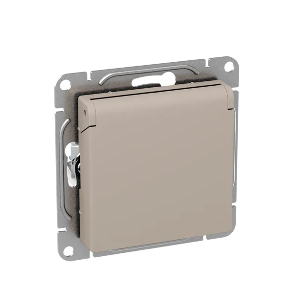 Механизм розетки, 16А, IP44, с заземлением, со шторками, c крышкой, кремовый Эпика EKF