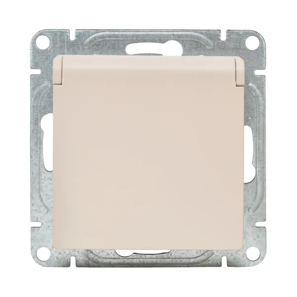 Механизм розетки, 16А, IP44, с заземлением, со шторками, c крышкой, кремовый Эпика EKF