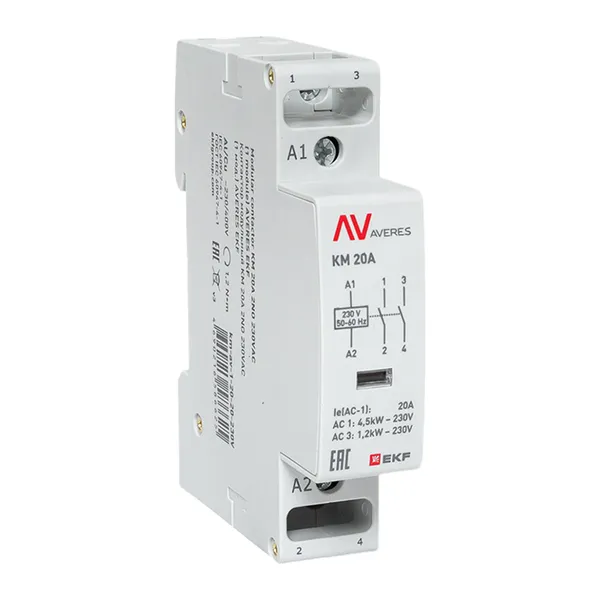 Контактор модульный КМ 20А 2NО 230VAC (1 мод.) AVERES EKF