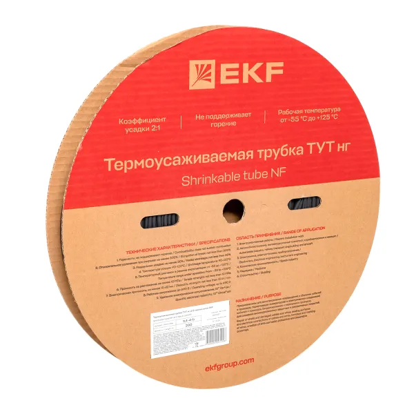 Термоусаживаемая трубка ТУТ нг 4/2 черная рулон EKF PROxima
