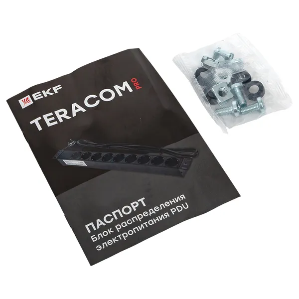 Блок розеток PDU TERACOM PRO 19" 1U 10А/250В 9 розеток Schuko шнур питания длиной 2 метра сечение 3x1,5 мм2 вилка C14 корпус алюминий черный