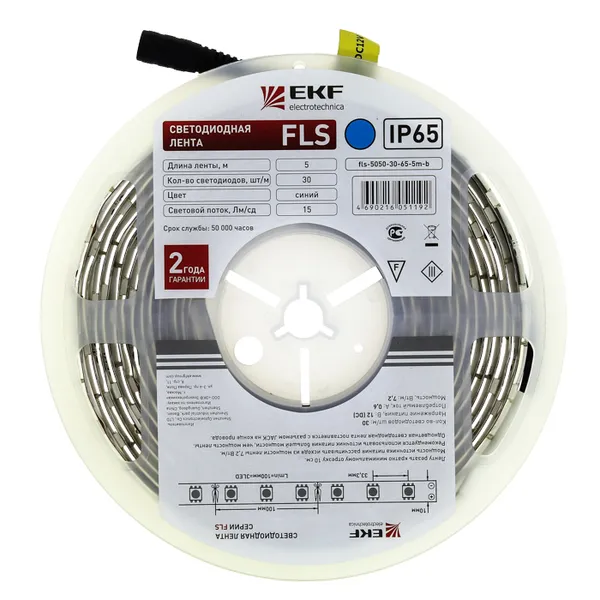 Лента светодиодная FLS-3528 60 сд/м 6,0Вт 12В IP65 5м синий EKF Proxima