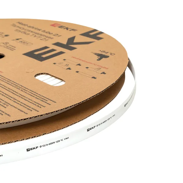 Термоусаживаемая трубка ТУТ нг 12/6 белая рулон EKF PROxima