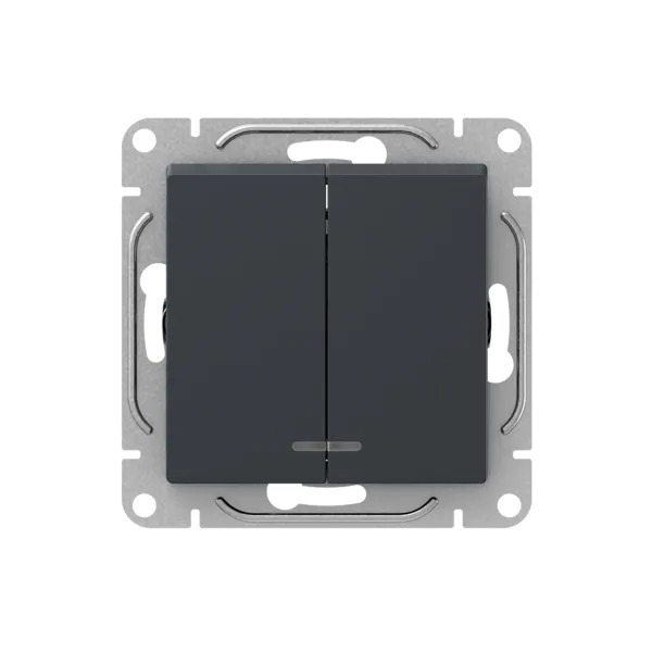 Механизм выключателя, двухклавишный, с подсветкой, графит Эпика EKF