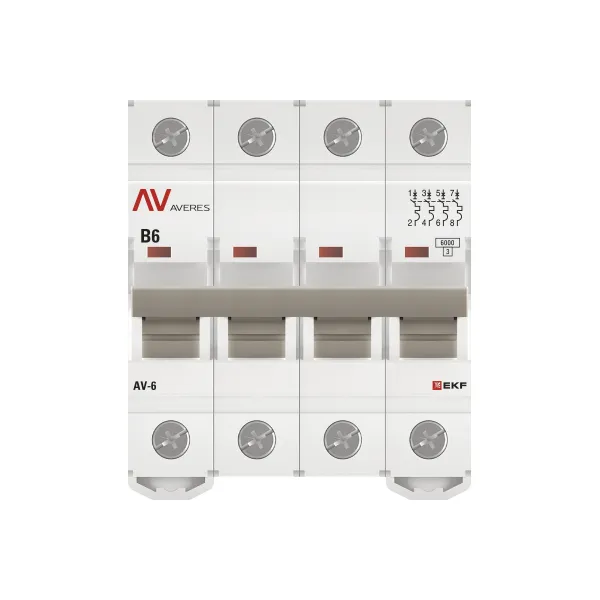 Выключатель автоматический AV-6 4P 6A (B) 6kA EKF AVERES