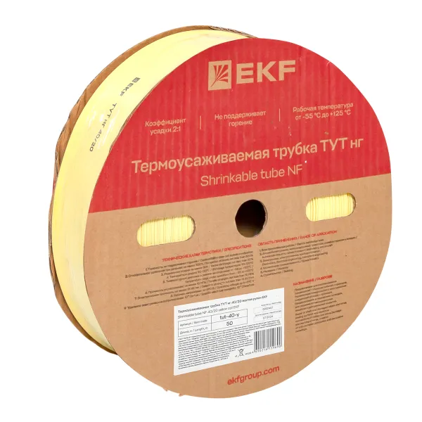 Термоусаживаемая трубка ТУТ нг 40/20 желтая рулон EKF PROxima