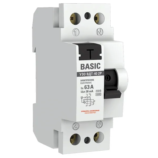 Устройство защитного отключения УЗО ВДТ-40 2P 63А/ 30мА (электронное) EKF Basic (5 шт)