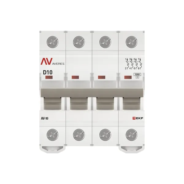Выключатель автоматический AV-10 4P 10A (D) 10kA EKF AVERES