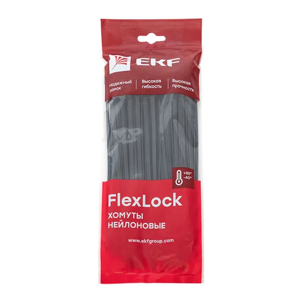 Хомут P6.6 стандартный (ч), 4.8x200 (100шт) FlexLock EKF