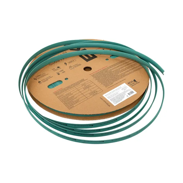 Термоусаживаемая трубка ТУТ нг 12/6 зелёная рулон EKF PROxima