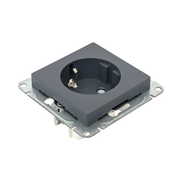 Механизм розетки, 16А, с заземлением, без шторок, графит Эпика EKF