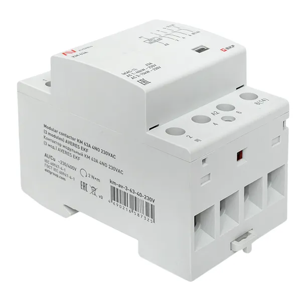 Контактор модульный КМ 63А 4NO 230VAC (3 мод.) AVERES EKF