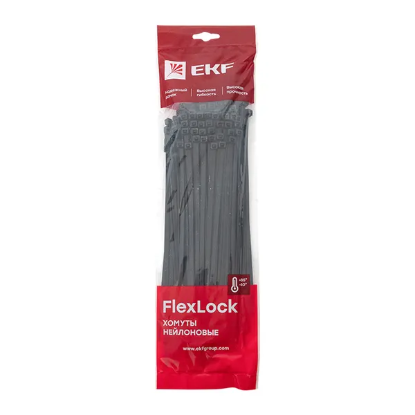 Хомут P6.6 стандартный (ч), 4.8x250 (100шт) FlexLock EKF