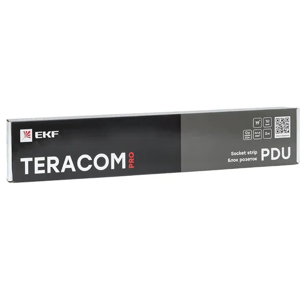 Блок розеток PDU TERACOM PRO 19" 1U 10А/250В 9 розеток Schuko шнур питания длиной 2 метра сечение 3x1,5 мм2 вилка C14 корпус алюминий черный