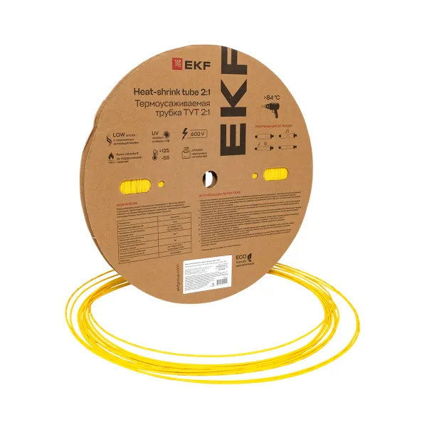 Термоусаживаемая трубка ТУТ нг 2/1 желтая рулон EKF PROxima