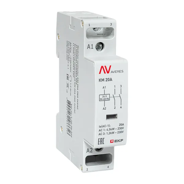 Контактор модульный КМ 20А 2NО 24VAC (1 мод.) AVERES EKF