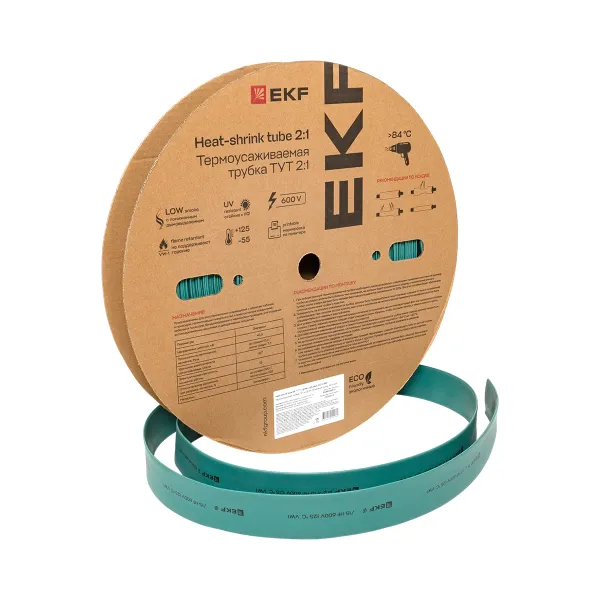 Термоусаживаемая трубка ТУТ нг 40/20 зелёная рулон EKF PROxima